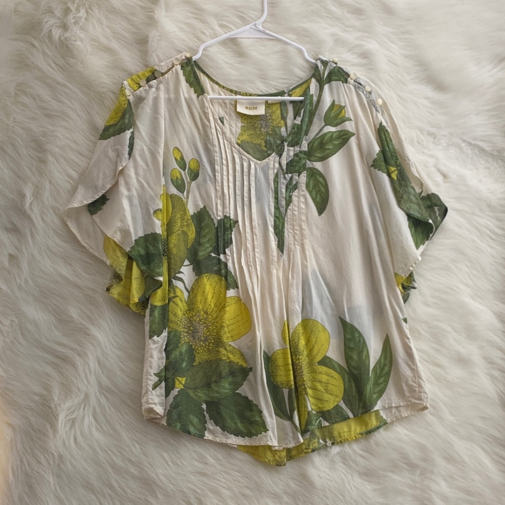 Maeve Green and Yellow Floral Blouse